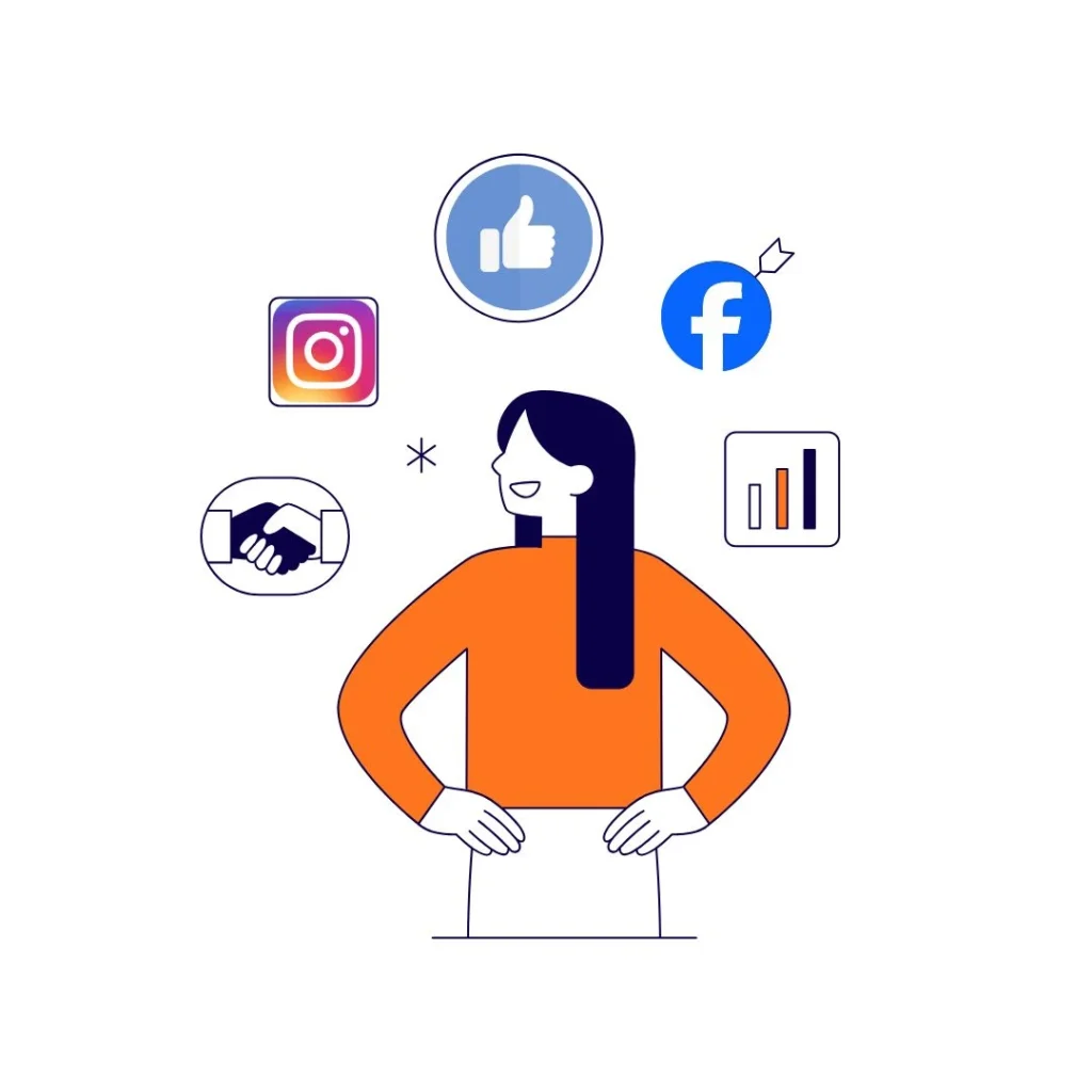 Illustration showing social media growth, engagement, and analytics managed by a social media marketing service in Ahmedabad