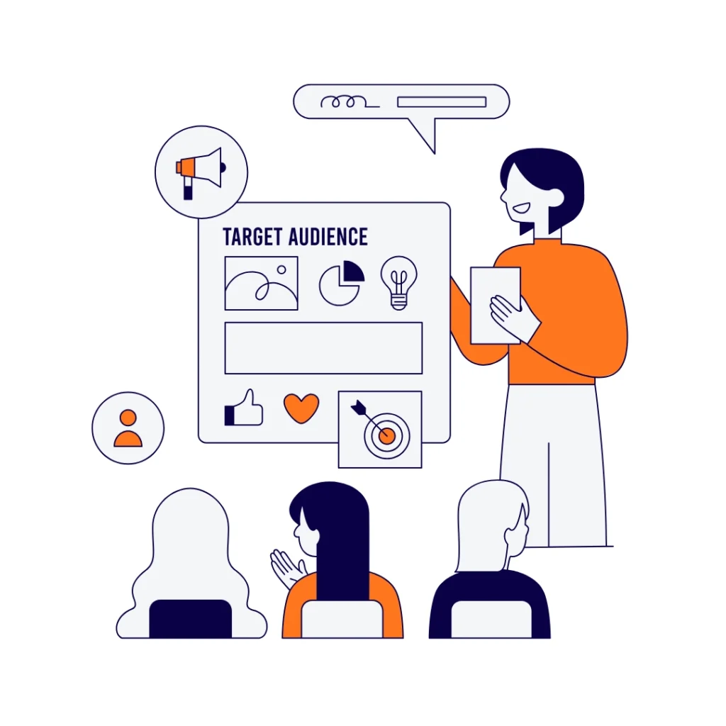 Illustration showing target audience analysis and campaign planning by a social media marketing service in Ahmedabad