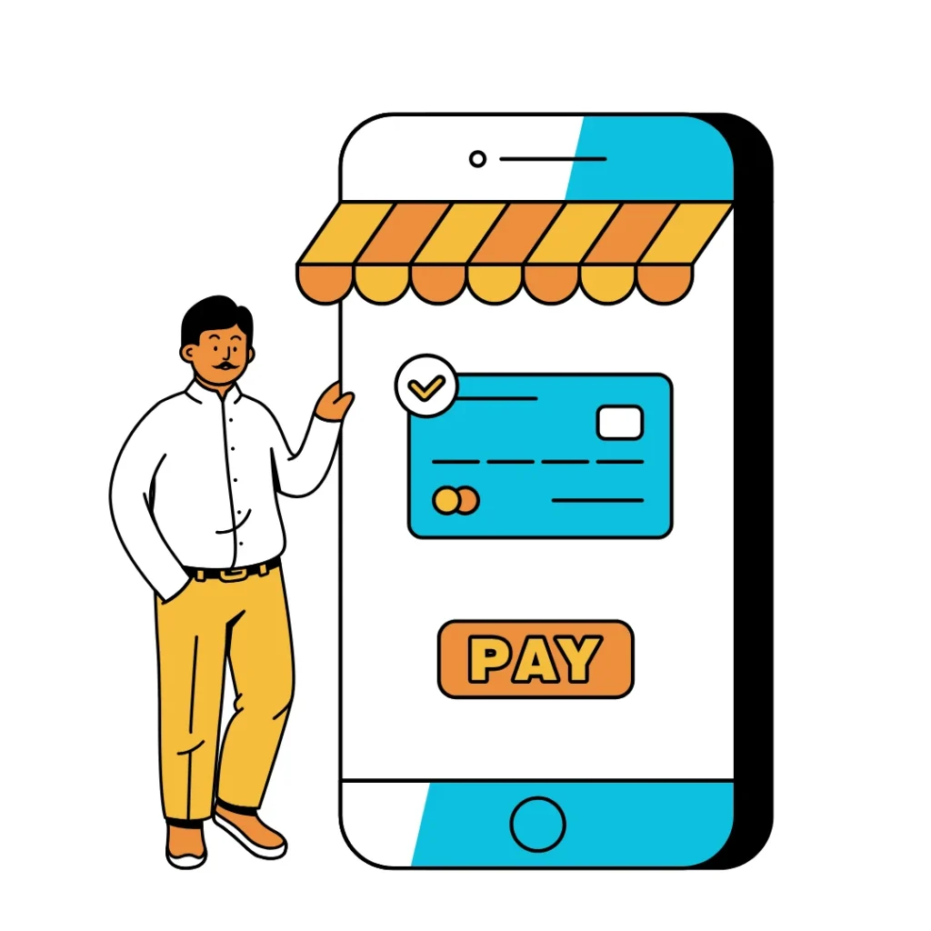 Illustration showing mobile e-commerce checkout and secure online payment process