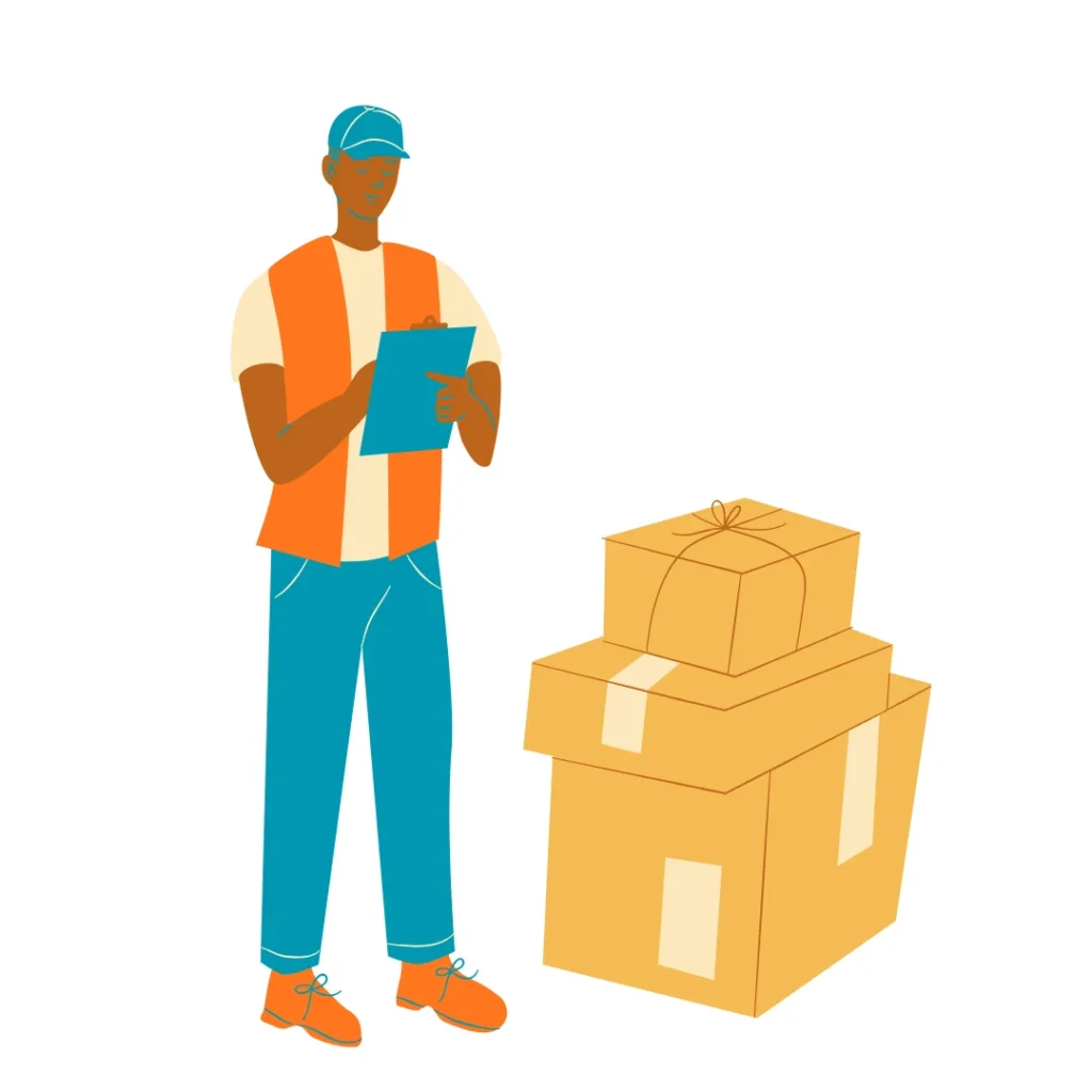 Illustration showing order verification, package handling, and delivery process in eCommerce operations