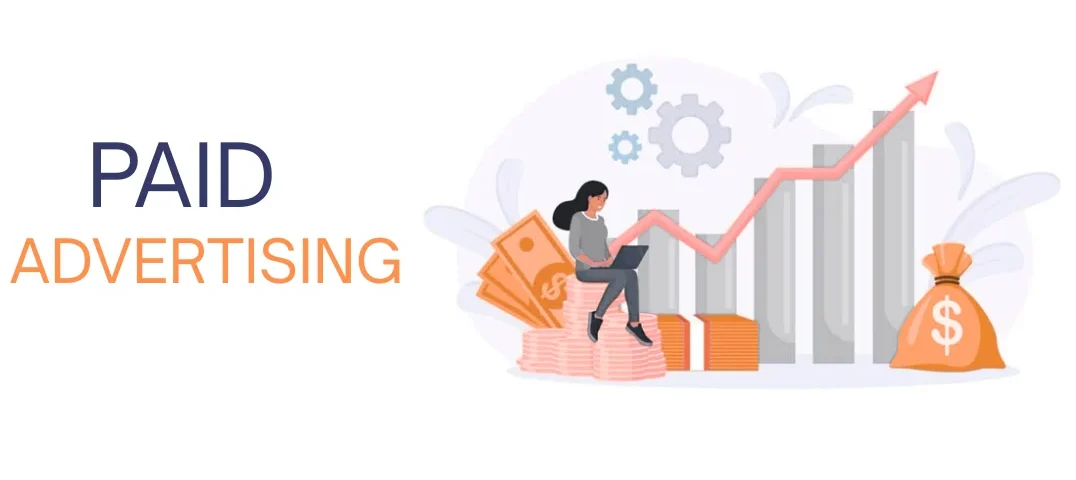 Illustration showing paid advertising growth, ROI tracking, and revenue increase through digital ads