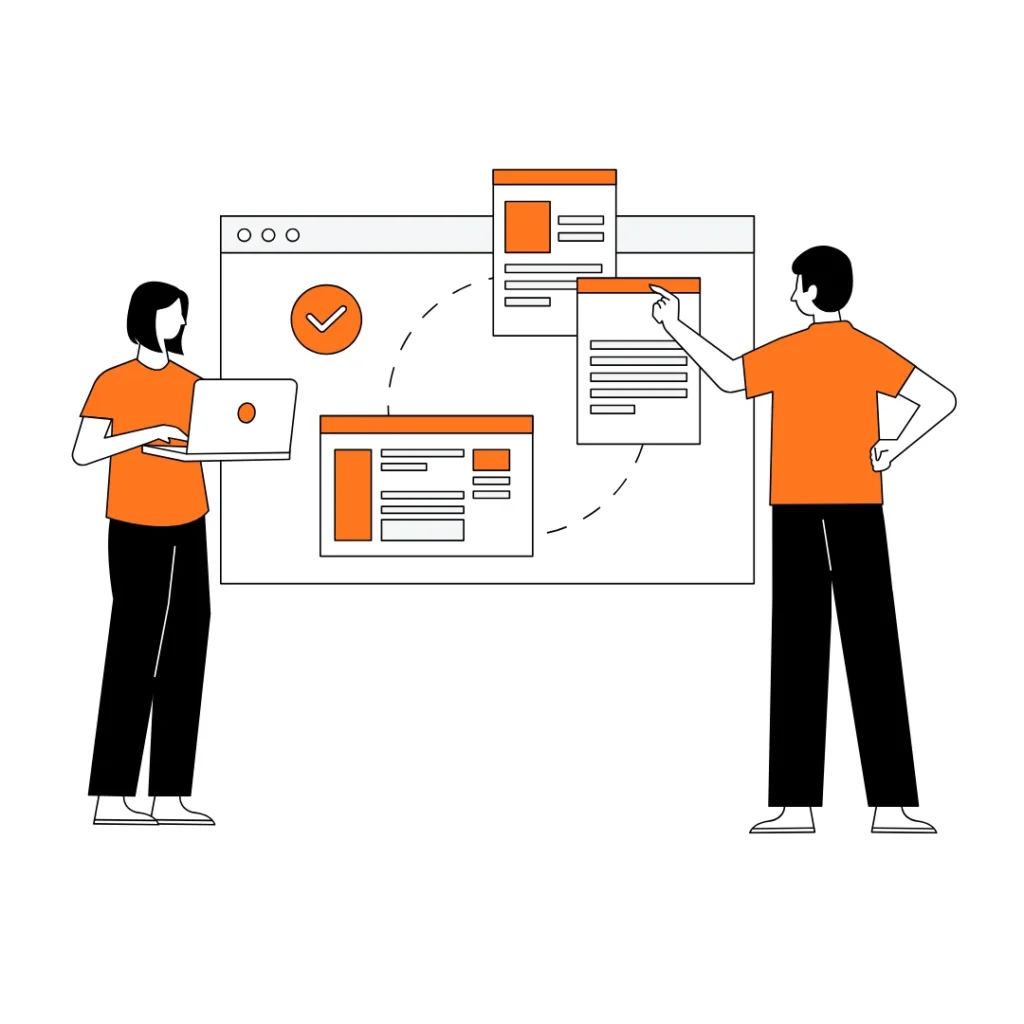 Illustration showing campaign optimization, content management, and workflow handled by a social media marketing service in Ahmedabad