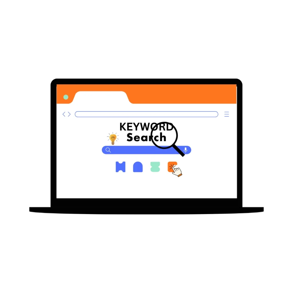 Illustration showing keyword research and search analysis for SEO strategy and content planning