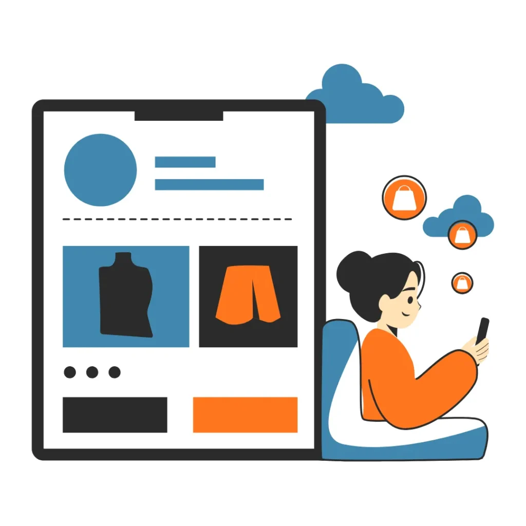 Illustration showing eCommerce browsing, online shopping experience, and product discovery on a digital platform